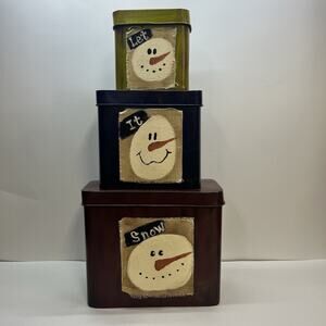 primitive style nesting Tins boxes snowman design let it snow tins rectangle